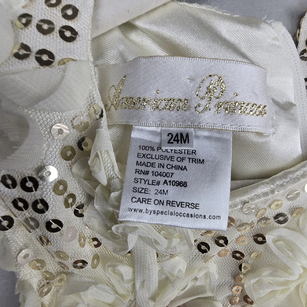 American Princess Ivory Gold Sequin Floral Dress Baby Girl Sz 24M Formal Party